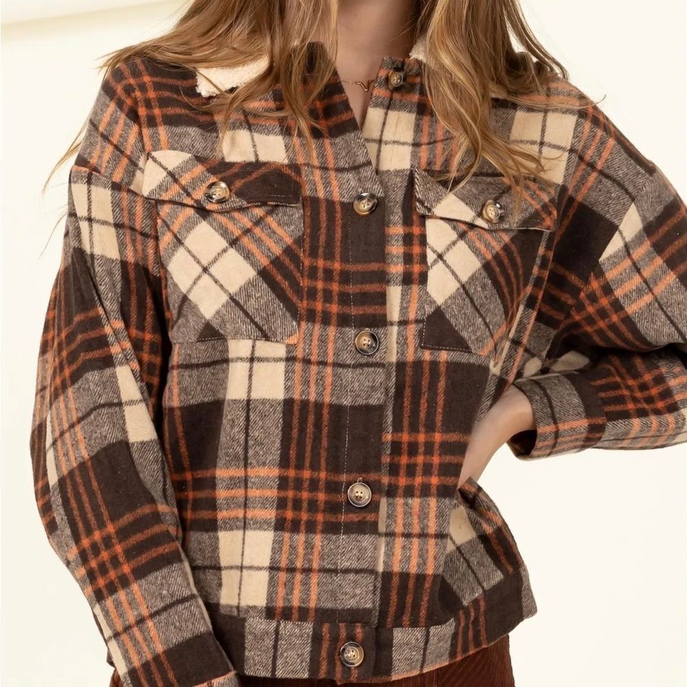 Flannel plaid skirt set brown